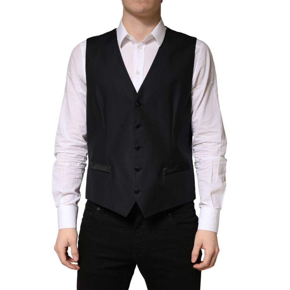 Dolce & Gabbana Black Wool Single Breasted Men Waistcoat Men's Vest